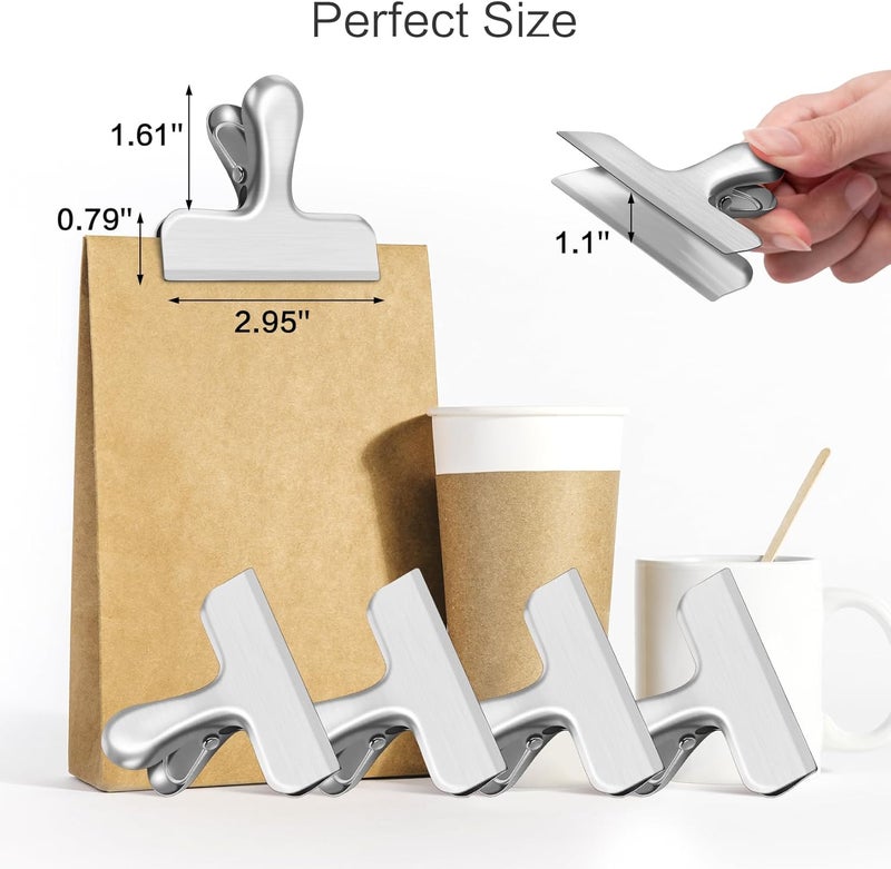 WUDIME 24 Pack Bag Clips, Heavy Duty Chip Clips, Stainless Steel Chip Bag Clip,for Kitchen and Office to Seal Coffee Bags, Paper Sheets, Metal Clip Air Tight Seal-3 Inches(Silver) - Image 2